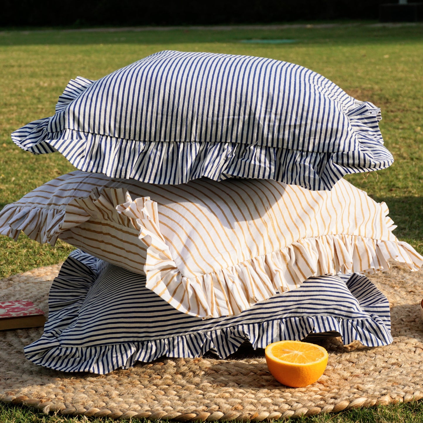 Hand Block Print Cushion Cover Stripes | Set of Five