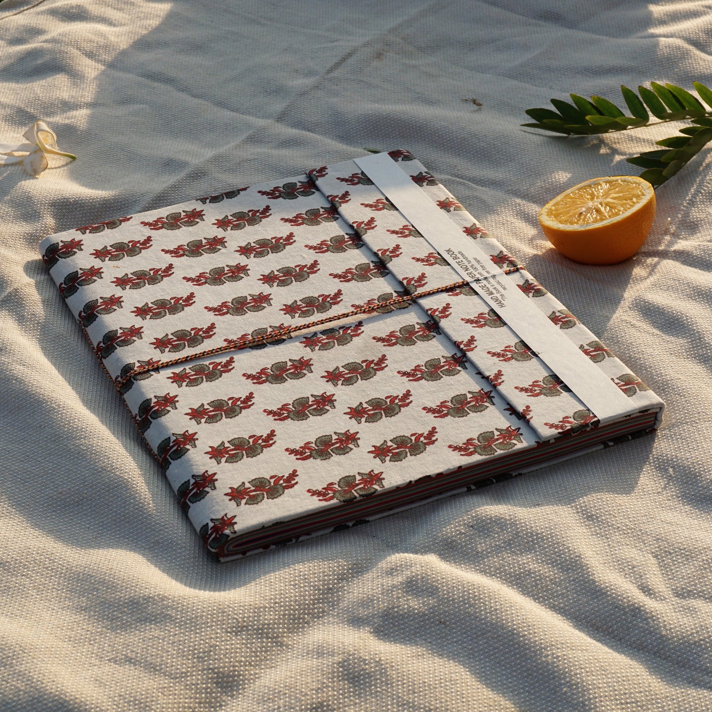 Hand Block Print Diary Big | White & Red