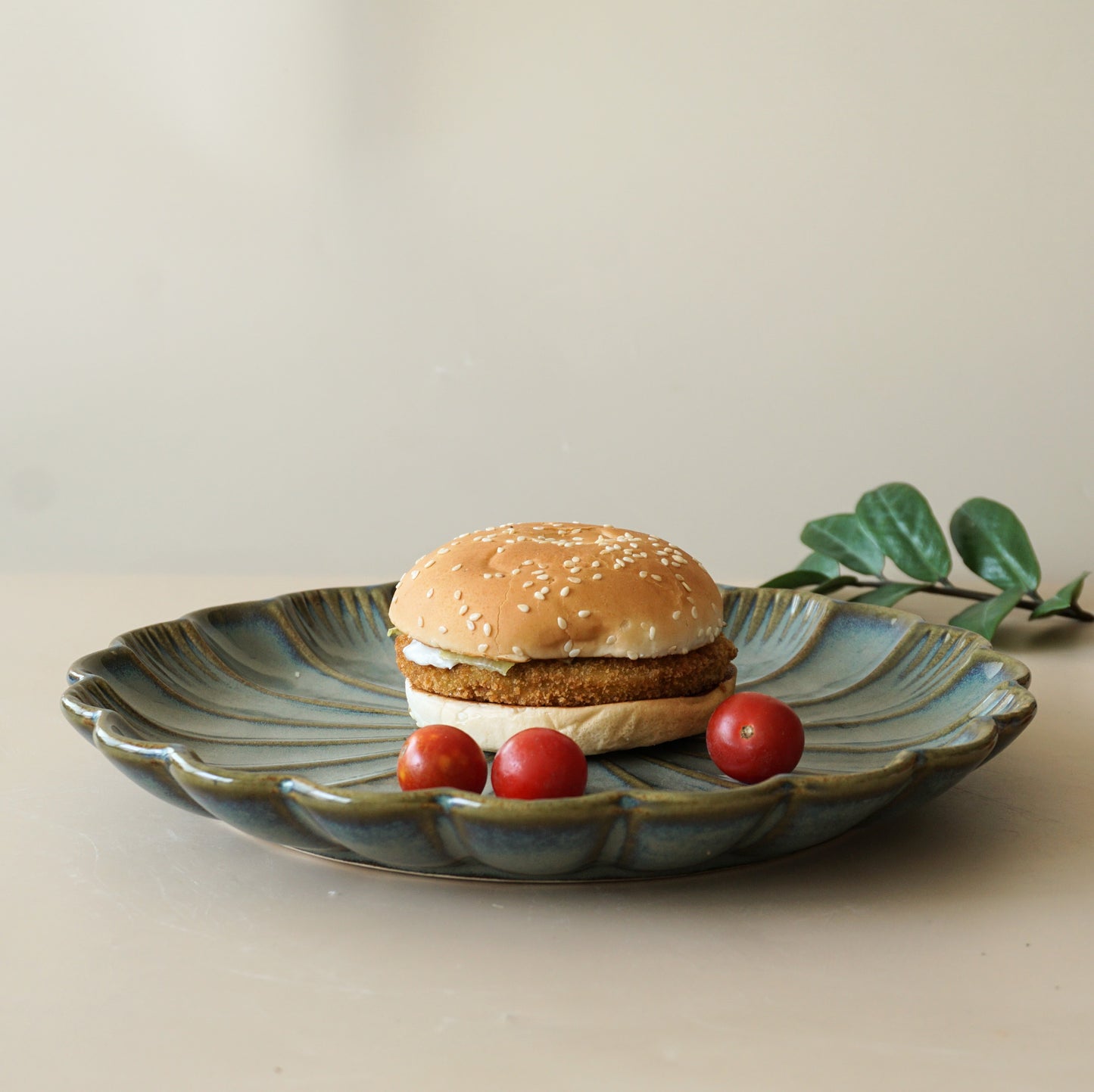 Grey Flower Serving Platter