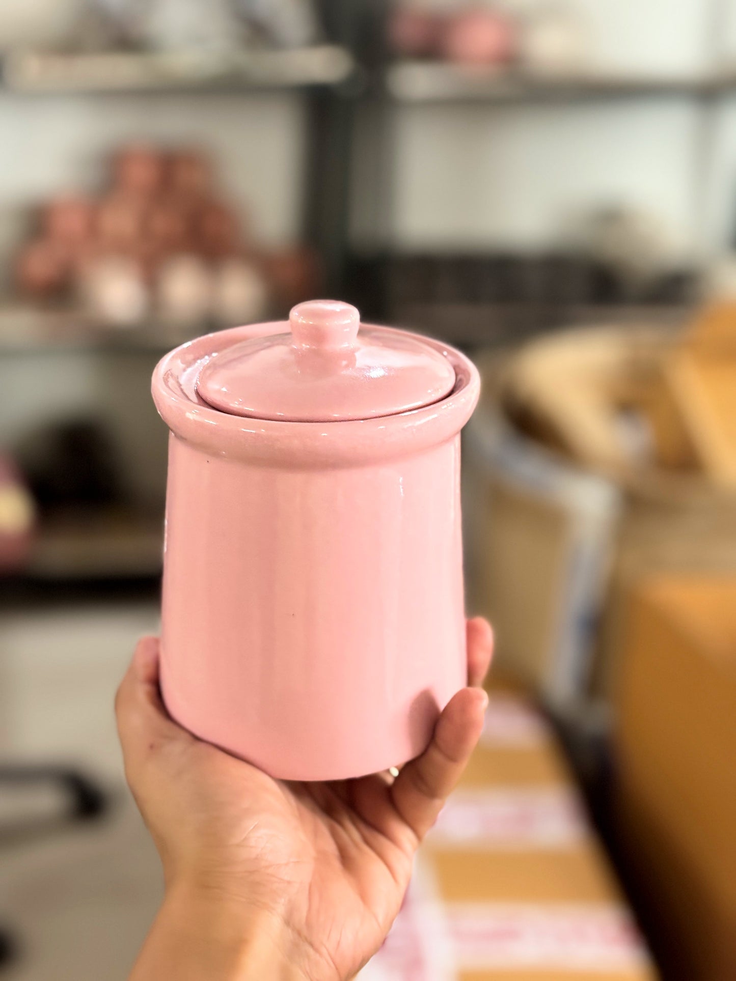 Pink Ceramic Jar with Lid