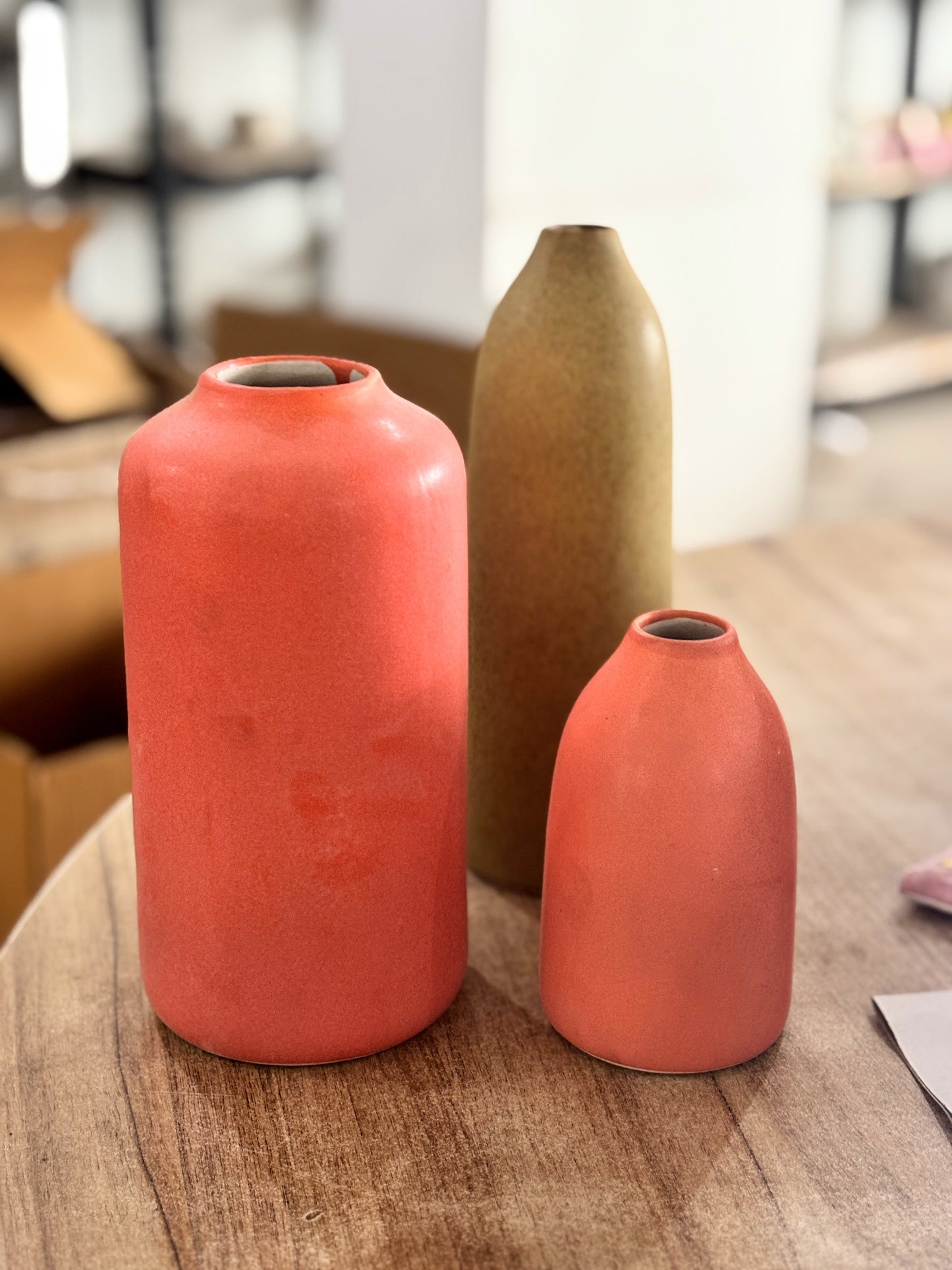 Mismatched Set Of Three Ceramic Vases