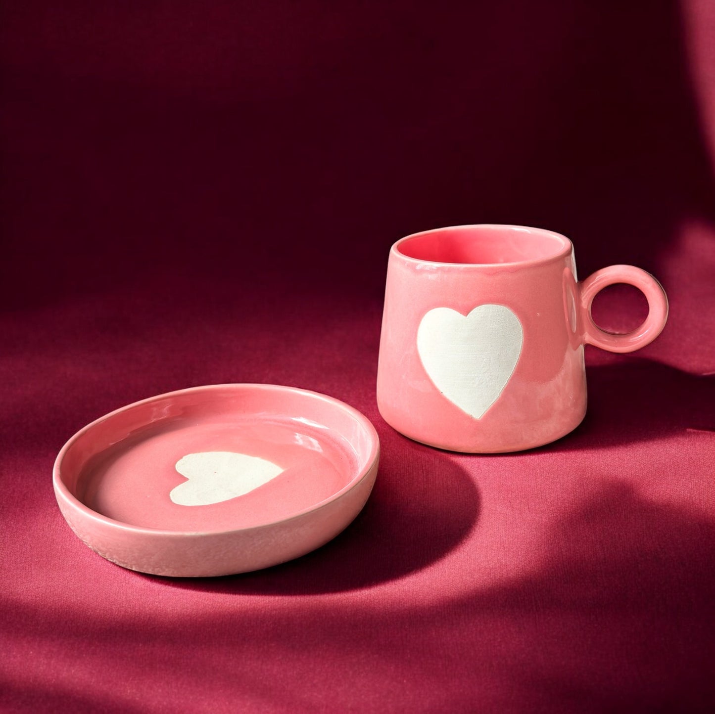 Pink Romance Heart Mug & Saucer | Last Set