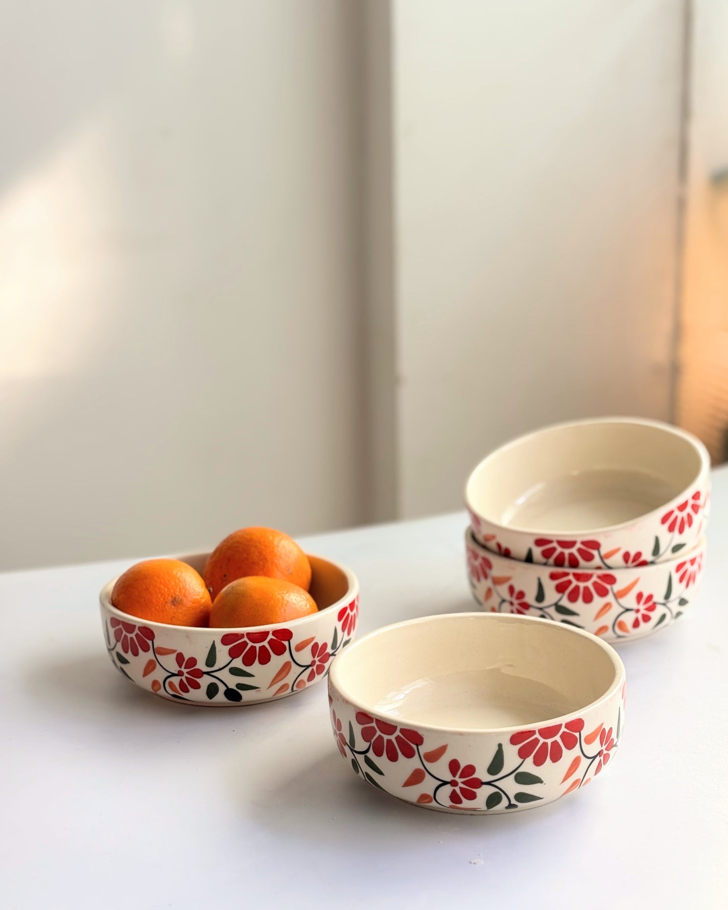 Handpainted Flower Breakfast Bowls | Set of Four