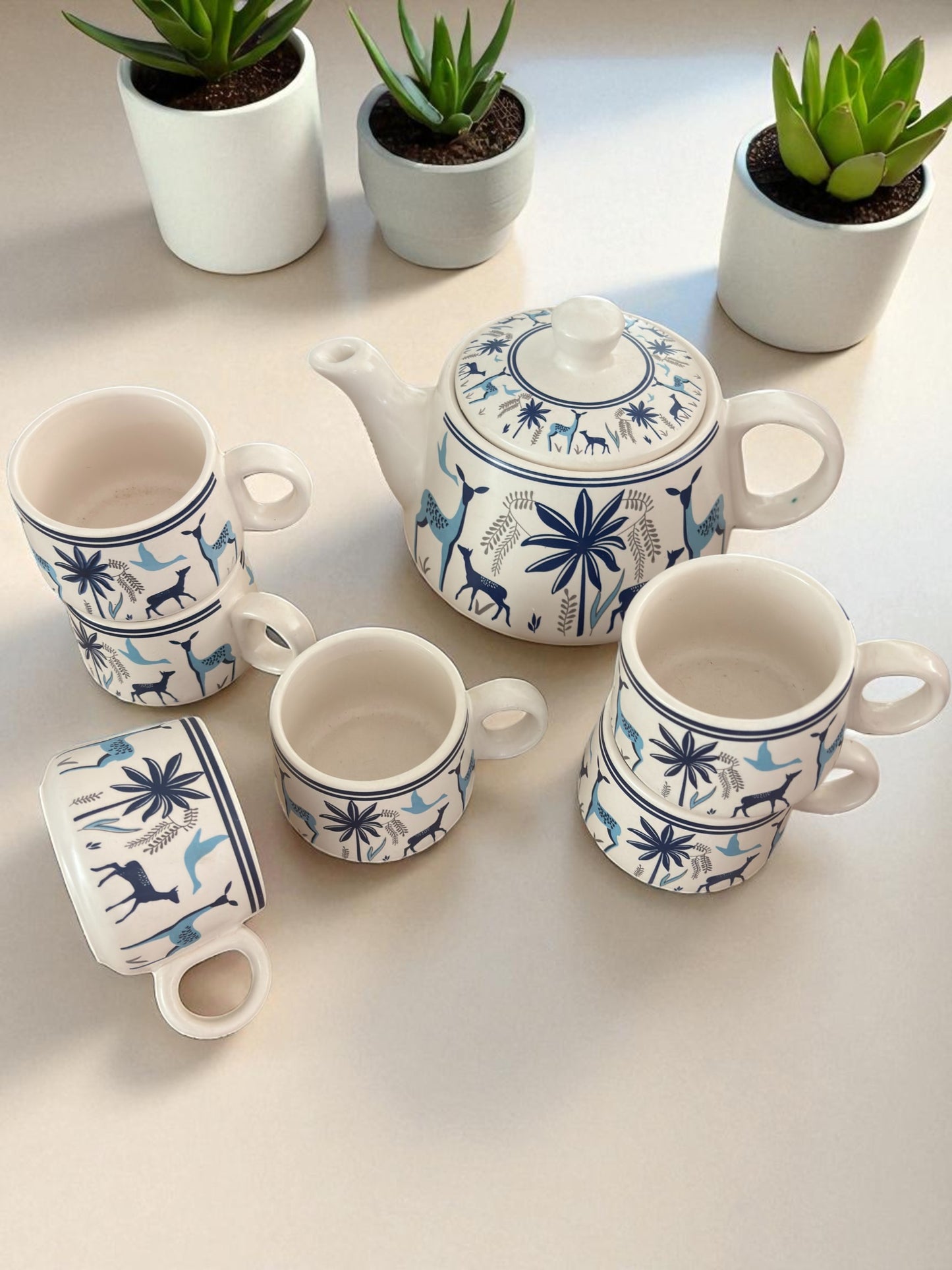 Deer Ceramic Kettle & Cup Set | One Kettle, 6 Cups