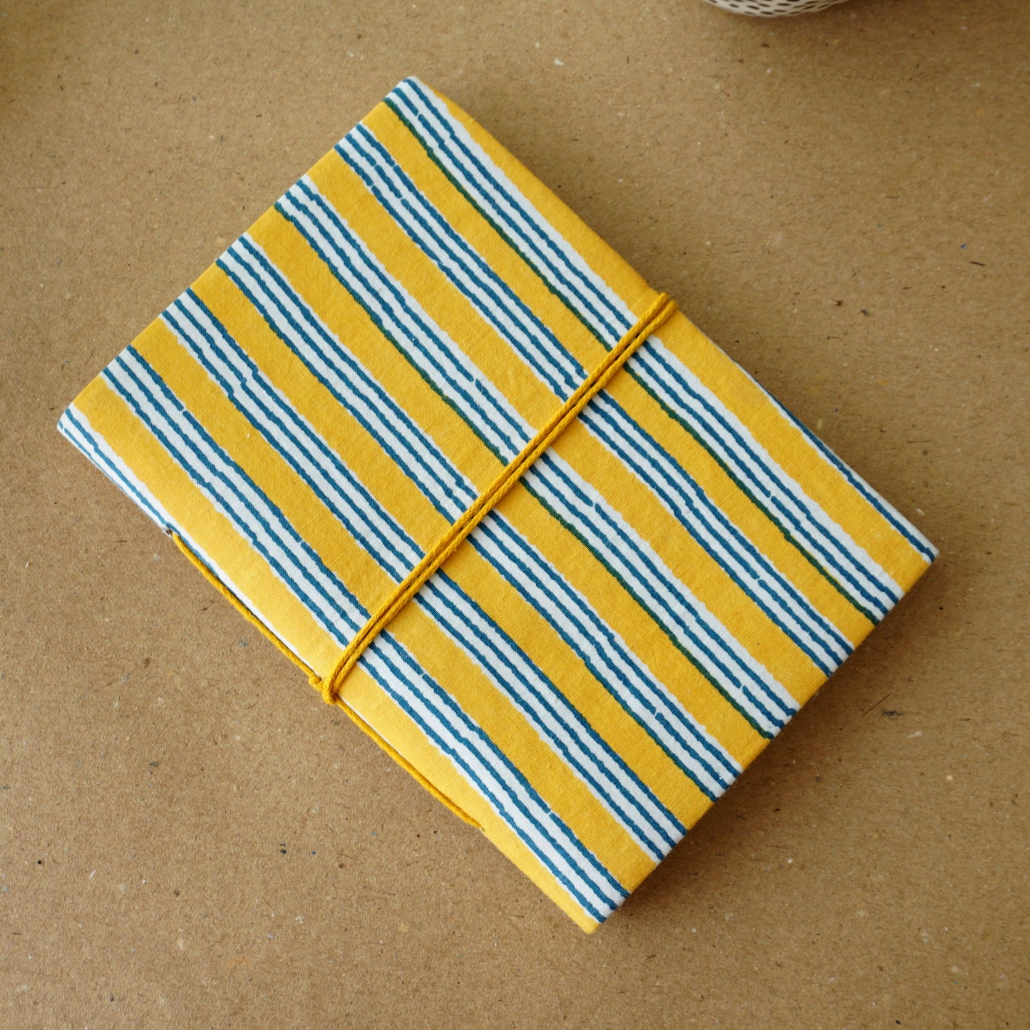 Handmade Upcycled Fabric Diary | Yellow Lines