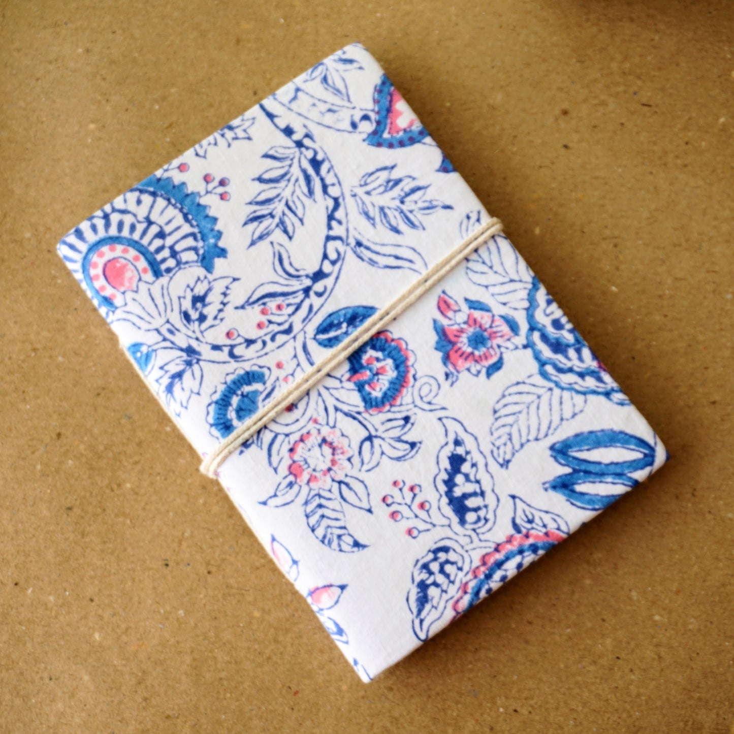 Handmade Upcycled Fabric Diary | Blue & Pink Flowers