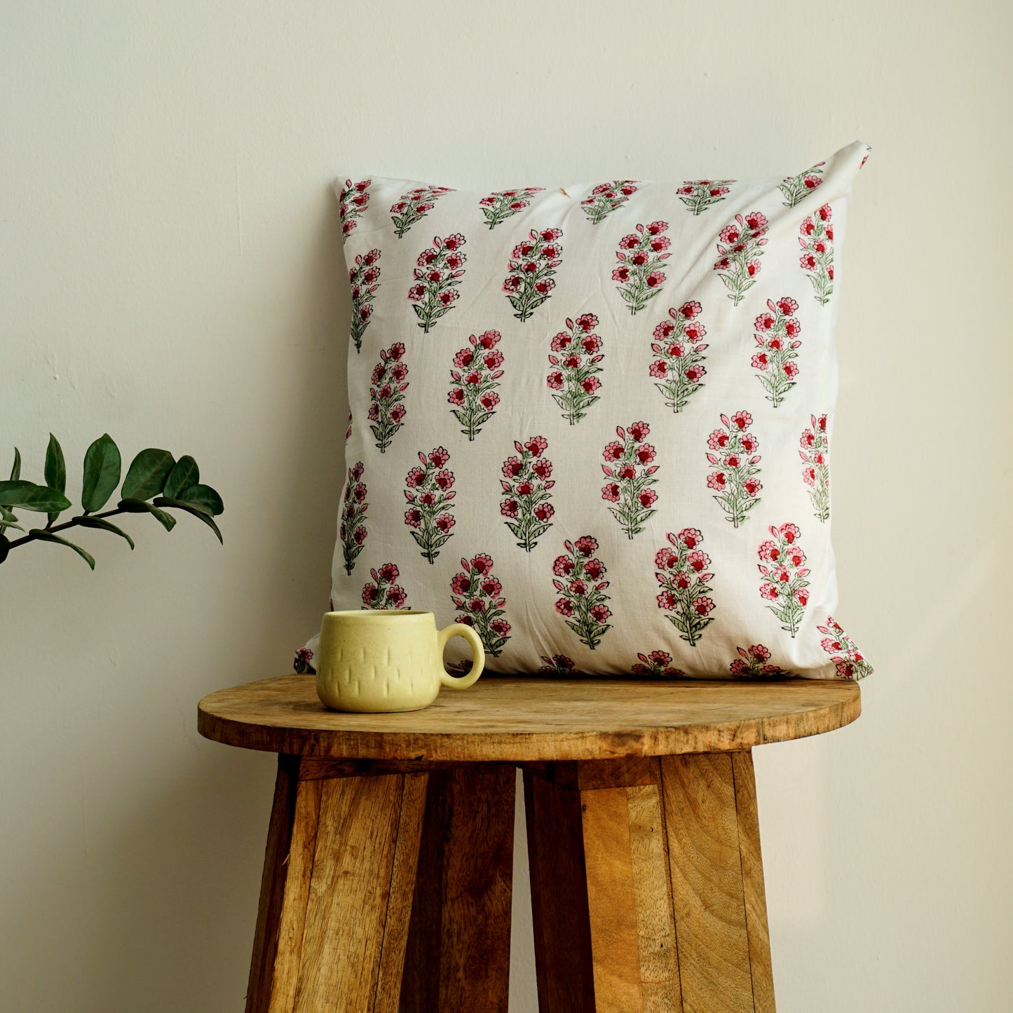 Hand Block Print Cushion Cover | Flowers