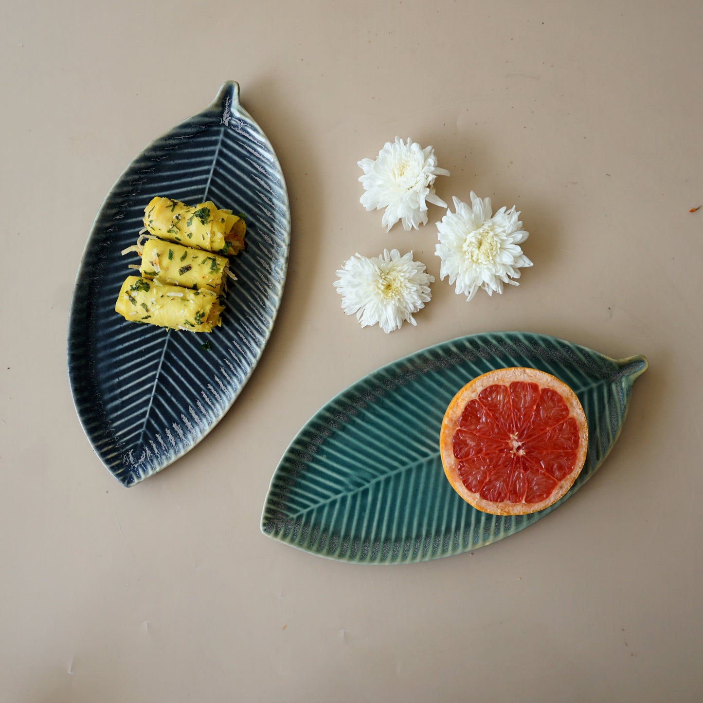 Leaf Ceramic Platter | Blue
