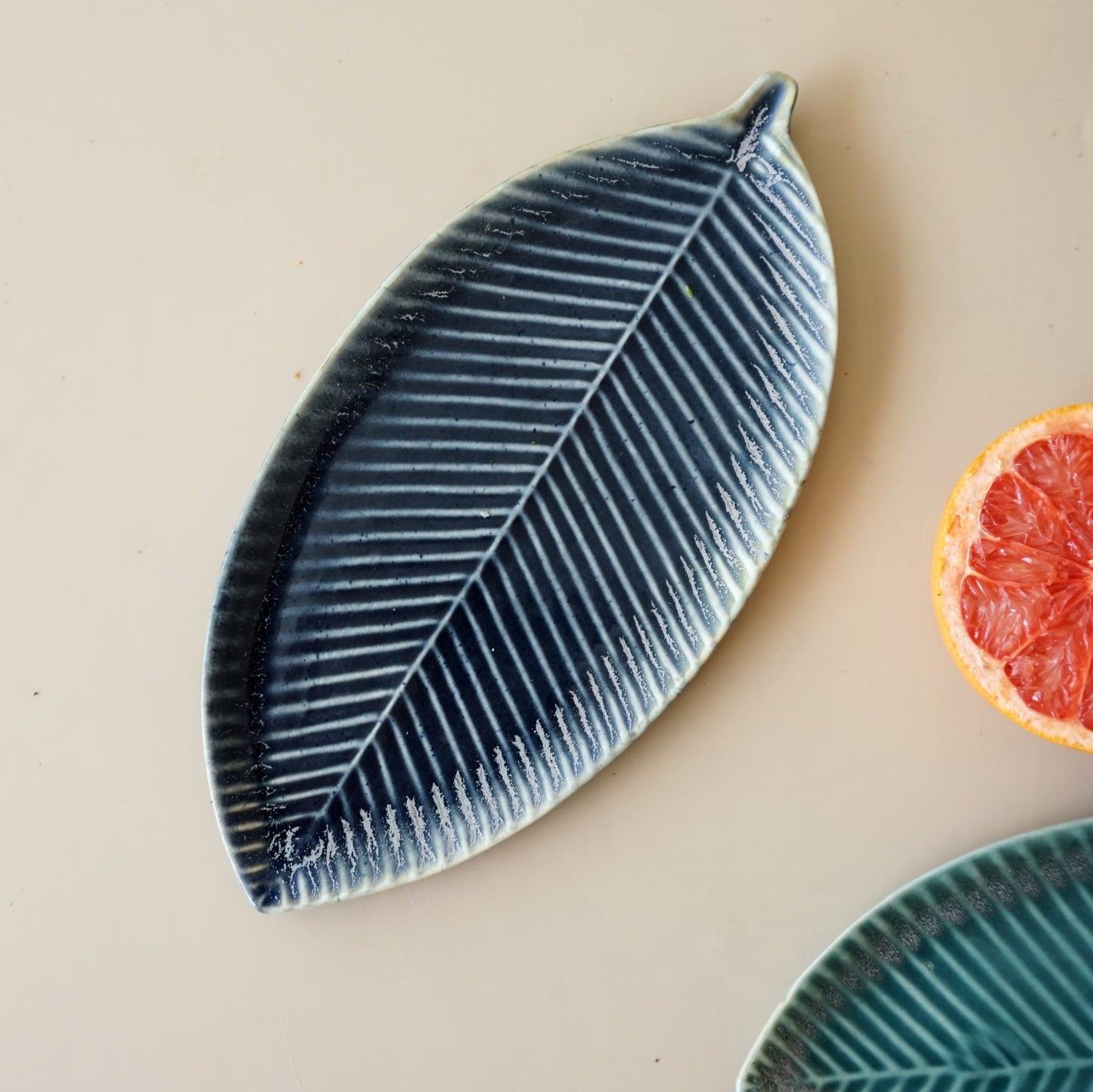 Leaf Ceramic Platter | Blue