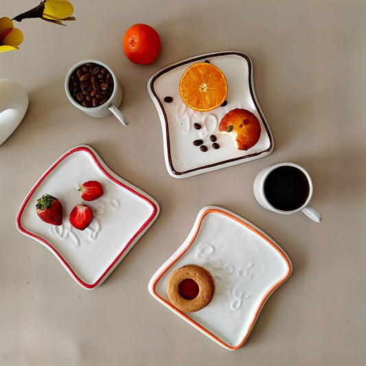 Square Ceramic Breakfast Plates | Set of Three