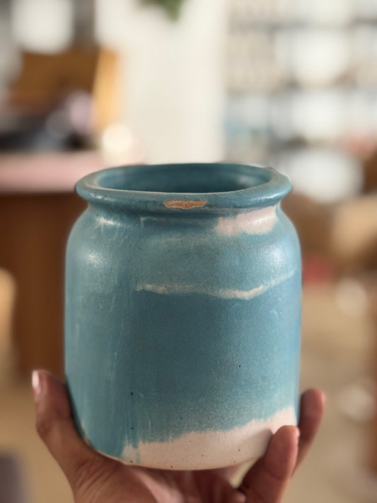 Sky Blue Ceramic Planter | Slight Chips on Top