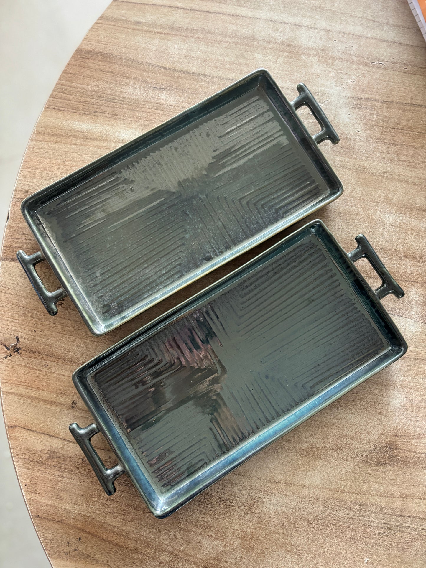 Hues of Olive Ceramic Tray | Set of Two